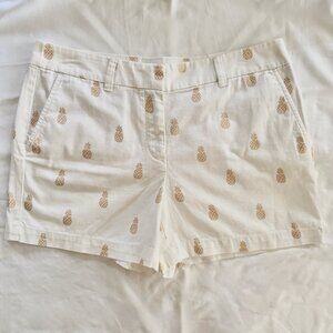 Loft Gold Pineapple Print Shorts White NWT Size 6